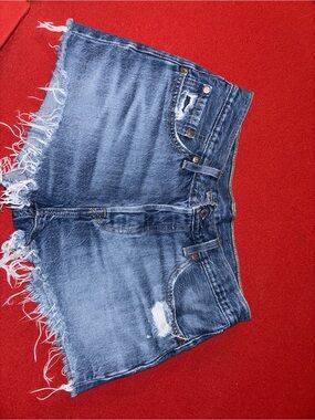 Levi's 501 Frayed Mid-Blue Distressed Denim Shorts